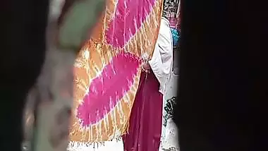 Mature neighbor MILF mom outdoor bath and wearing dress