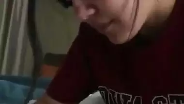 Sexy babe gives an Indian blowjob and makes her guy cum